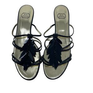 Mary Norton Black leather strappy flat sandals with black sequin leaf sz 41